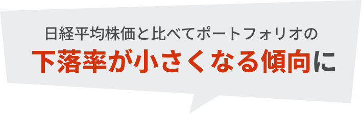 日経平均株価と比べてポートフォリオの下落率が小さくなる傾向に